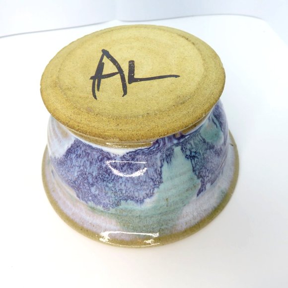 Vintage Handcrafted Signed Art Pottery Stoneware Bowl Multicolor Pastels Glazed - Picture 8 of 12